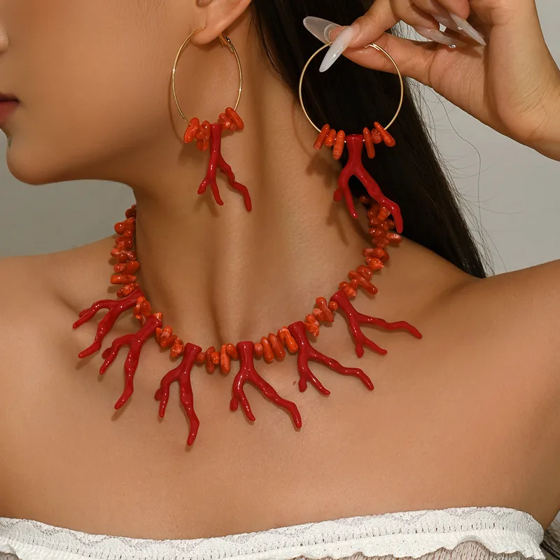 Women-s-Jewelry-Set-Featuring-Coral-Pattern-With-Electroplated-KC-Golden-Plated-Acrylic-And-Beading-Craft-0